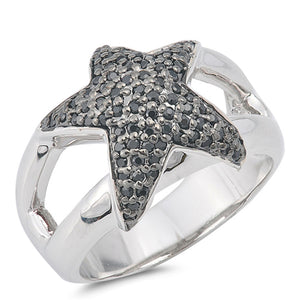 Starfish Black CZ Micro Pave Star Ring New .925 Sterling Silver Band Sizes 6-10