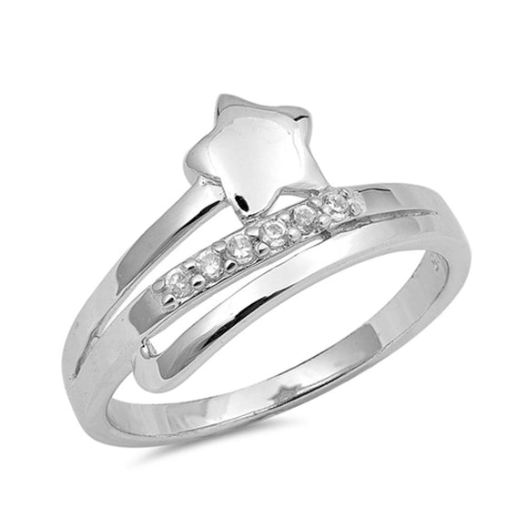 Shooting Star White CZ Wholesale Cute Ring .925 Sterling Silver Band Sizes 3-9