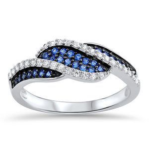 Blue Sapphire CZ Micro Pave Twist Ring New .925 Sterling Silver Band Sizes 5-10