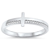 Clear CZ Sideways Cross Christian Love Ring .925 Sterling Silver Band Sizes 4-10