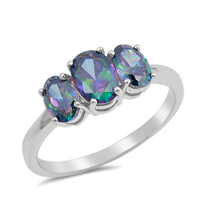 Triple Oval Rainbow Topaz CZ Cute Ring New .925 Sterling Silver Band Sizes 4-12