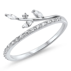 Clear CZ Abstract Leaf Fashion Ring New .925 Sterling Silver Band Sizes 4-10