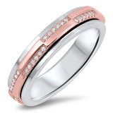 Rose Gold-Tone White CZ Spinner Wedding Ring 925 Sterling Silver Band Sizes 5-12