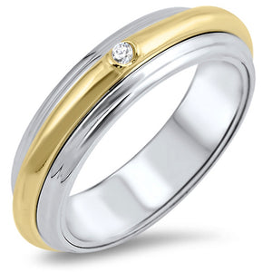 Gold-Tone Clear CZ Spinner Men's Wedding Band Sterling Silver Ring Sizes 5-12