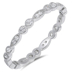 Eternity Stackable Clear CZ Wedding Ring New 925 Sterling Silver Band Sizes 4-12