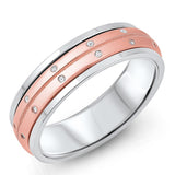 Rose Gold-Tone Clear CZ Spinner Wedding Ring 925 Sterling Silver Band Sizes 5-12