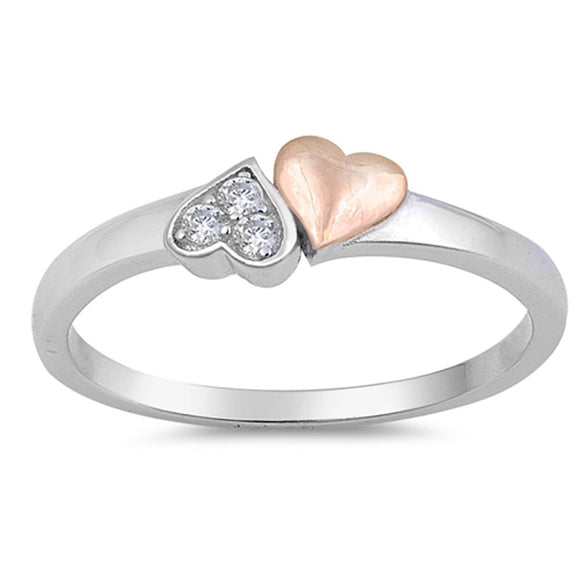 Rose Gold-Tone Heart Clear CZ Promise Ring .925 Sterling Silver Band Sizes 4-10