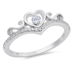 Chevron Heart White CZ Promise Ring .925 Sterling Silver Swirl Band Sizes 4-12