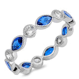 Elegant Eternity Marquise Blue Sapphire CZ Sterling Silver Ring Sizes 4-12