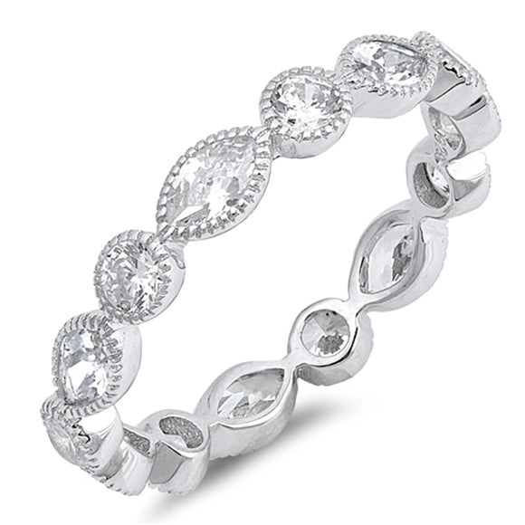 Clear CZ Eternity Stackable Wedding Ring New 925 Sterling Silver Band Sizes 4-12