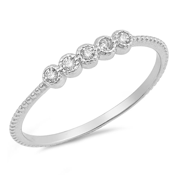 Round Clear CZ Wholesale Thin Stackable Ring 925 Sterling Silver Band Sizes 4-10