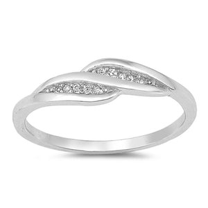 Round Clear CZ Wave Modern Wedding Ring New .925 Sterling Silver Band Sizes 4-10