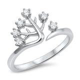 Open White CZ Leaves Tree of Life Ring New .925 Sterling Silver Band Sizes 4-10