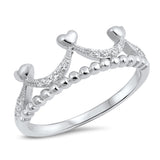 White CZ Crown Princess Heart Promise Ring .925 Sterling Silver Band Sizes 4-10