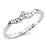 White CZ Pointed Wave Chevron Accent Ring .925 Sterling Silver Band Sizes 4-10