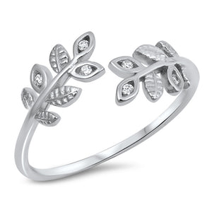 Open Tree Branch Leaf White CZ Fern Ring New 925 Sterling Silver Band Sizes 4-10