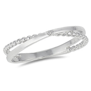 Clear CZ Criss Cross Beaded Infinity Ring .925 Sterling Silver Band Sizes 4-10