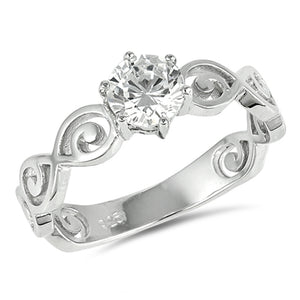 Clear CZ Solitaire Filigree Infinity Ring .925 Sterling Silver Band Sizes 5-10