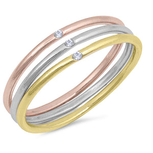 Rose Gold-Tone Clear CZ Stackable Ring Set .925 Sterling Silver Band Sizes 4-10