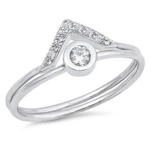 White CZ Pointed Wedding Ring Set New .925 Sterling Silver Eye Band Sizes 4-10