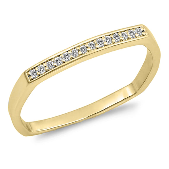 Gold-Tone Clear CZ Accent Wedding Ring New .925 Sterling Silver Band Sizes 4-9