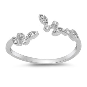 Open Clear CZ Abstract Branch Leaf Ring New .925 Sterling Silver Band Sizes 4-10