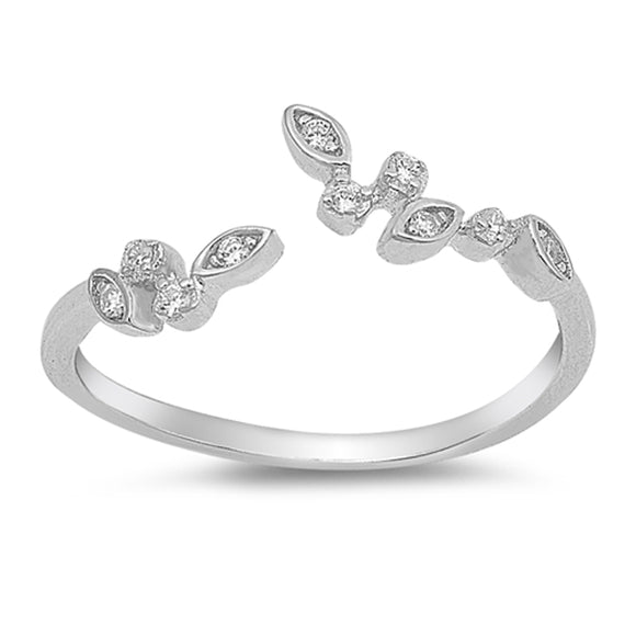 Open Clear CZ Abstract Branch Leaf Ring New .925 Sterling Silver Band Sizes 4-10