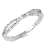 White CZ Beaded Criss Cross Thin Knot Ring .925 Sterling Silver Band Sizes 4-10