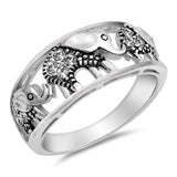 White CZ Filigree Elephant Ring .925 Sterling Silver Bali Bead Band Sizes 4-12