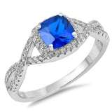 Blue Sapphire CZ Infinity Halo Wedding Ring .925 Sterling Silver Band Sizes 5-10