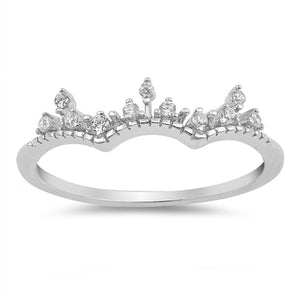 Clear CZ Tiara Crown Pointed Promise Ring .925 Sterling Silver Band Sizes 4-10