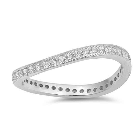 Clear CZ Curved Stackable Thumb Ring New .925 Sterling Silver Band Sizes 4-10