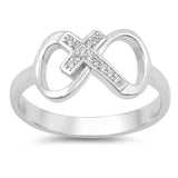 Clear CZ Cross Infinity Love Knot Promise Ring Sterling Silver Band Sizes 4-10