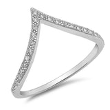 White CZ High Point V Shape Chevron Ring New 925 Sterling Silver Band Sizes 4-10