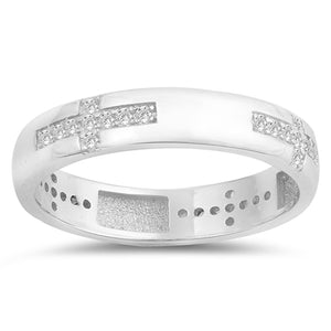 Clear CZ Cross God Love Christ Purity Ring .925 Sterling Silver Band Sizes 5-10