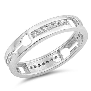 Clear CZ Heart Key Lock Cutout Thumb Ring .925 Sterling Silver Band Sizes 5-10