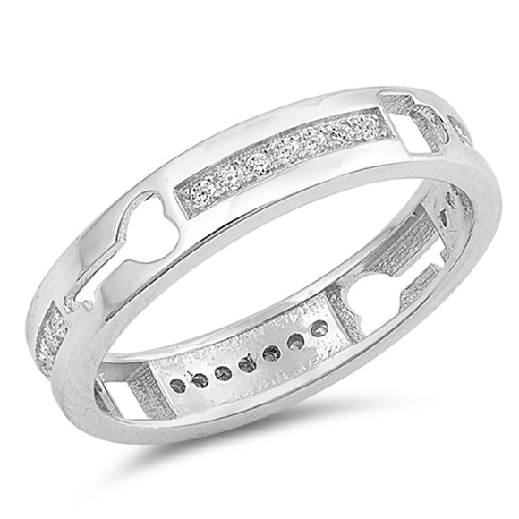 Clear CZ Heart Key Lock Cutout Thumb Ring .925 Sterling Silver Band Sizes 5-10