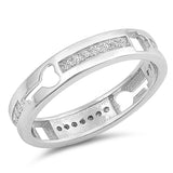 Clear CZ Heart Key Lock Cutout Thumb Ring .925 Sterling Silver Band Sizes 5-10