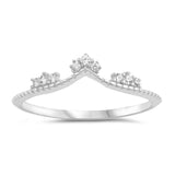 Clear CZ Chevron Tiara Midi Knuckle Dainty Ring Sterling Silver Band Sizes 4-10