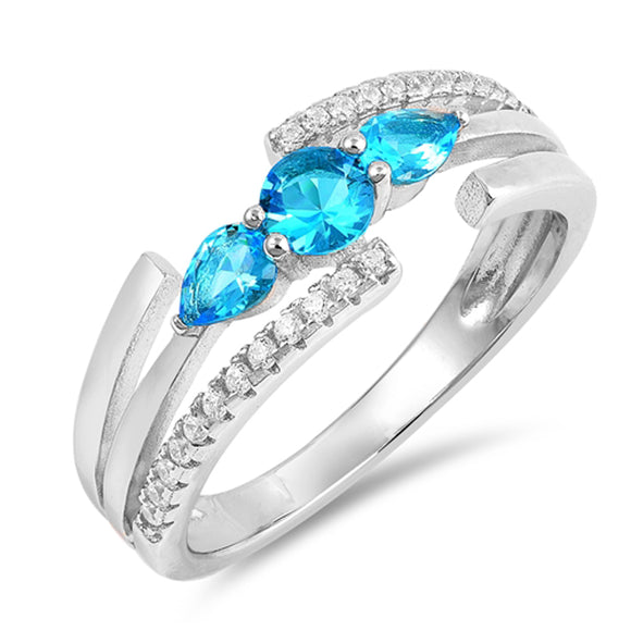 Blue Topaz CZ Criss Cross Colorful Cute Ring 925 Sterling Silver Band Sizes 4-10