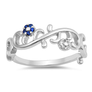 Blue Sapphire CZ Flower Branch Vine Filigree 925 Sterling Silver Ring Sizes 4-10