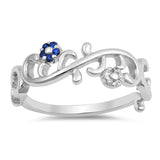 Blue Sapphire CZ Flower Branch Vine Filigree 925 Sterling Silver Ring Sizes 4-10