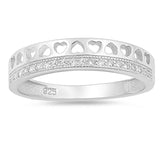 Clear CZ Cutout Heart Tiara Purity Ring New .925 Sterling Silver Band Sizes 5-10