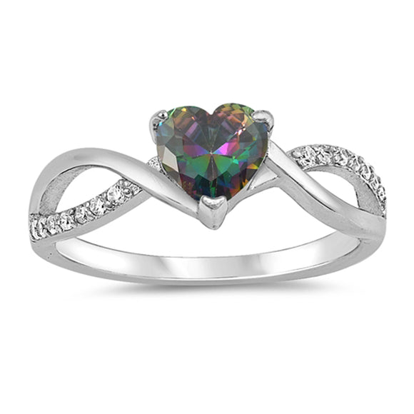 Rainbow Topaz CZ Unique Love Ring New .925 Sterling Silver Band Sizes 4-10