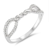 Clear CZ Twisted Knot Loop Delicate Setting Ring Sterling Silver Band Sizes 4-10