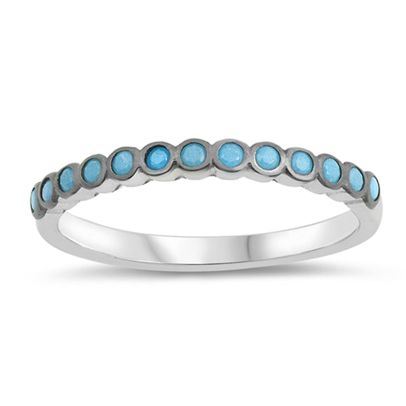 Turquoise Accent Round Stackable Ring New .925 Sterling Silver Band Sizes 4-10