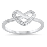 White CZ Criss Cross Love Heart Knot Ring .925 Sterling Silver Band Sizes 4-10