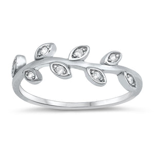 White CZ Branch Leaf Vine Nature Boho Ring .925 Sterling Silver Band Sizes 4-10