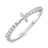 Clear CZ Sideways Cross Christian Purity Ring Sterling Silver Band Sizes 4-10