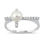 Clear CZ Freshwater Pearl Sideways Cross Ring Sterling Silver Band Sizes 4-10